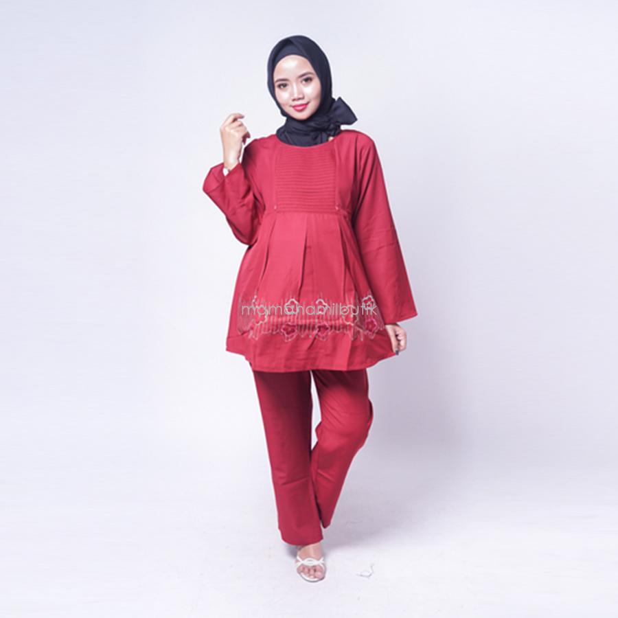 Ning Ayu Setelan Hamil Panjang Bunga Cantik Merah Biru Putih - STJ 84 / Baju Menyusui Lengan Panjang / Baju Atasan Menyusui / Baju Menyusui Muslimah / Baju Muslim Wanita untuk Ibu Menyusui/ Baju Hamil Untuk Kerja / Baju Hamil Untuk Kerja Modis