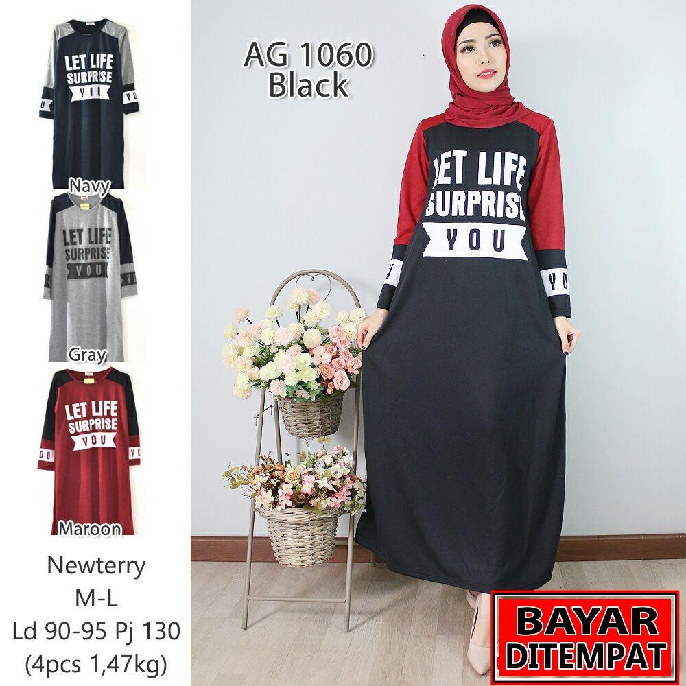 4 MODEL Gamis baju muslim lebaran bahan newterry ombinasi warna sablon real pic AG1072 / AG1060 / AG1086 / AG1069
