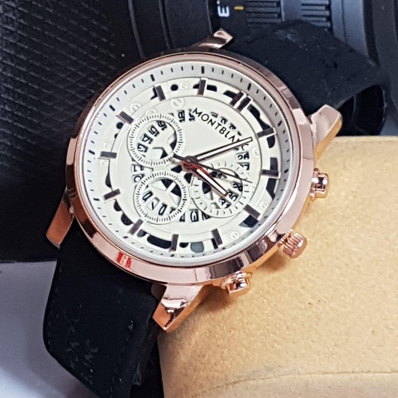 Jam Tangan Fashion Pria Montblanc Tanggal Aktif Leather Strap