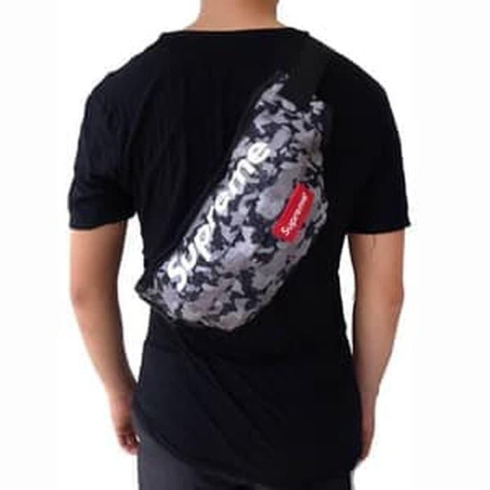 tas selempang pria / tas selempang pria kulit / tas selempang pria eiger / tas selempang pria polo / tas selempang pria keren / tas selempang pria bodypack / SI009 Waist Bag SUPREME/Tas Pinggang/Tas Selempang/Tas Dada Unisex - Hitam DISKON MURAH!!!