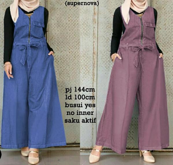 Cn 6881 Nanda Jumpsuit Jp Js Overall Baju Kodok Celana Panjang Katun Abu Tua Biru Busui Hijab Baju Muslim Modis Modern Wanita Murah Cewek Gaul