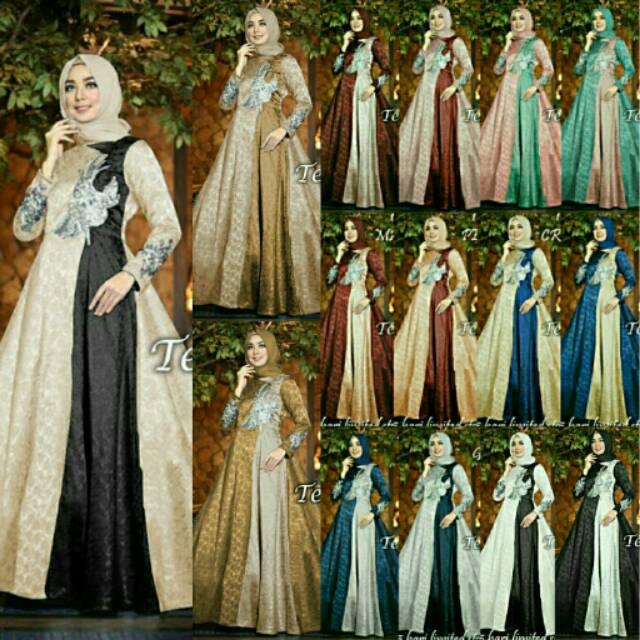 TESSAE GAMIS PARTY MAXI bhn jacquard gliter, hias bordir cantik LD.108 P.140 LB.280 Fit XXL (SALEM-PINK)