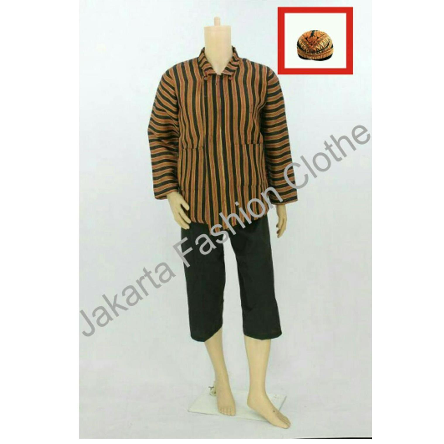 Baju Celana Blangkon Surjan Lurik Batik Pakaian Adat Jawa Dewasa
