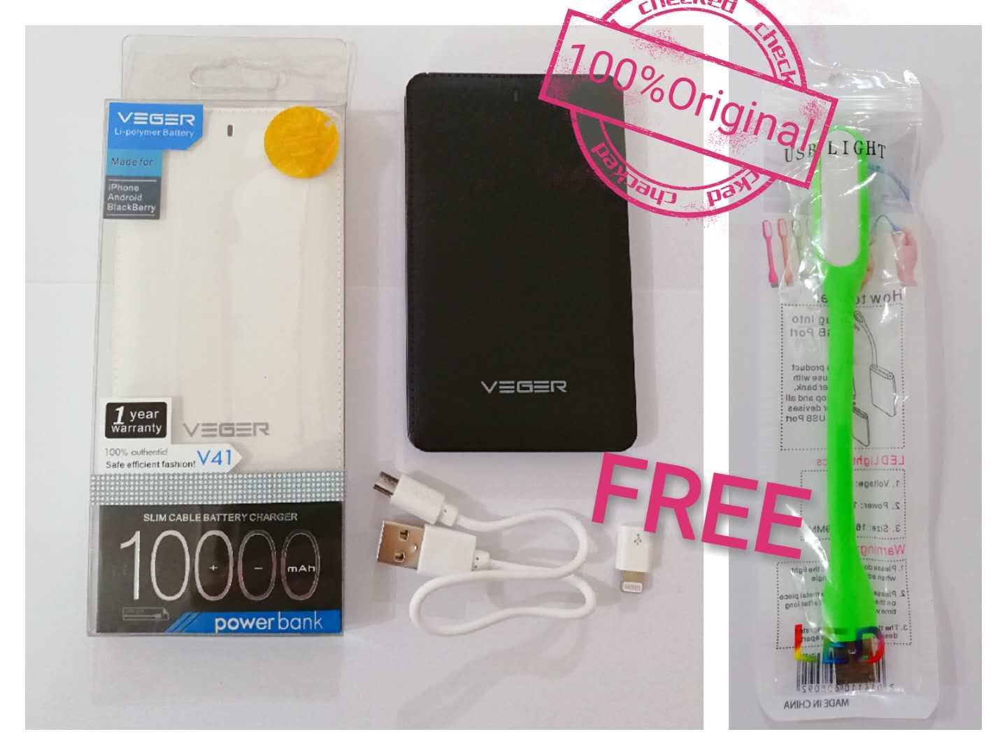 Powerbank Veger V41 10000mAh kapasitas besar USB powerbank Slim Mudah dibawa alat cas buat handphone oppo %100 ORIGINAL