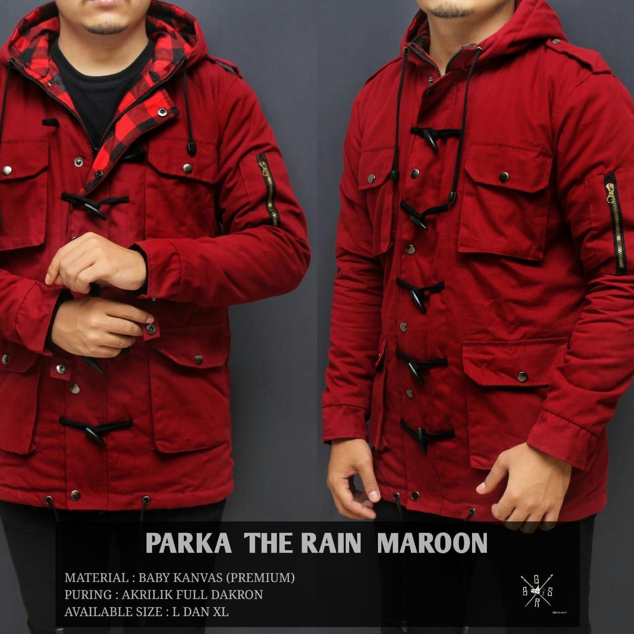 Jaket parka pria the rain maroon