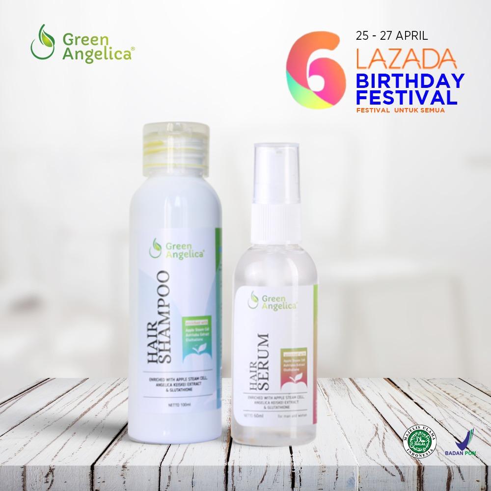 Penyubur Rambut Agar Tidak Rontok dan Rusak Green Angelica Combo 3 Shampo Rambut Rontok Berminyak + Vitamin Penumbuh Rambut