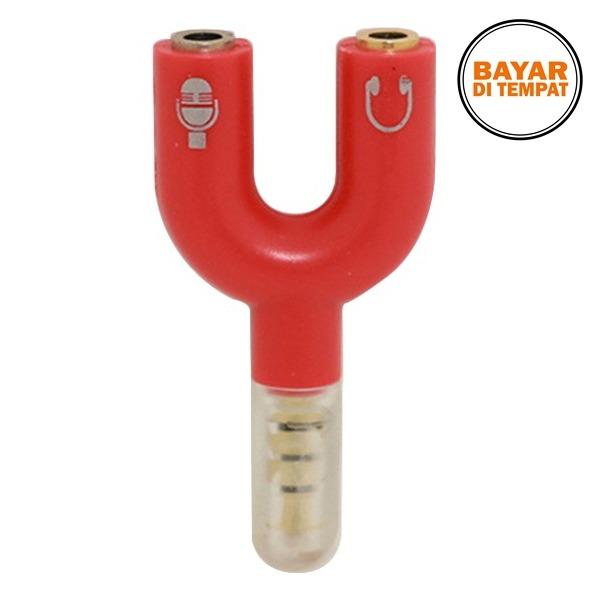 Rimas Spliter Audio Shape U 3.5mm ke Headphone & Mic - Black / Hitam / Red / Merah - Splitter Sambungan Untuk Headset Microphone Secara Bersamaan Berkualitas FREE ONGKIR & Bisa COD