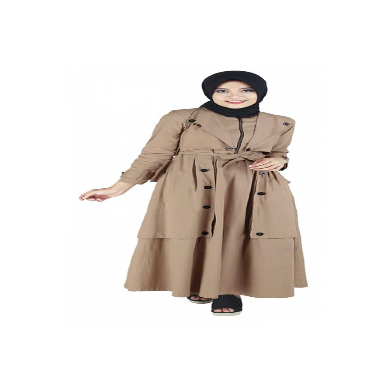 Baju Dress Wanita Muslim / Gamis Pesta Cotton Branded - EROK 031 - Beige