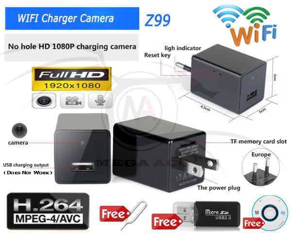 Wifi Spy Hidden Camera Z99 AC Adaptor HD 1080P / Aneka Wifi Kamera Terbaru Terlaris