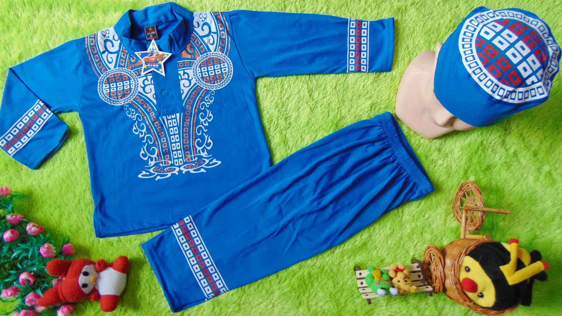kembarshop - PLUS PECI setelan baju koko muslim lebaran idul fitri ramadhan anak balita laki-laki cowok 3th star warna random