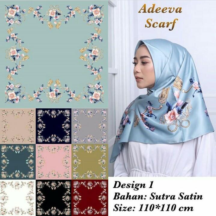 Hijab Segi Empat Motif Bunga Bahan Sutra Satin / Jilbab Segi Empat Motif Bunga Bahan Sutra Satin / Kerudung Segi Empat Motif Bunga Bahan Sutra Satin Warna Random
