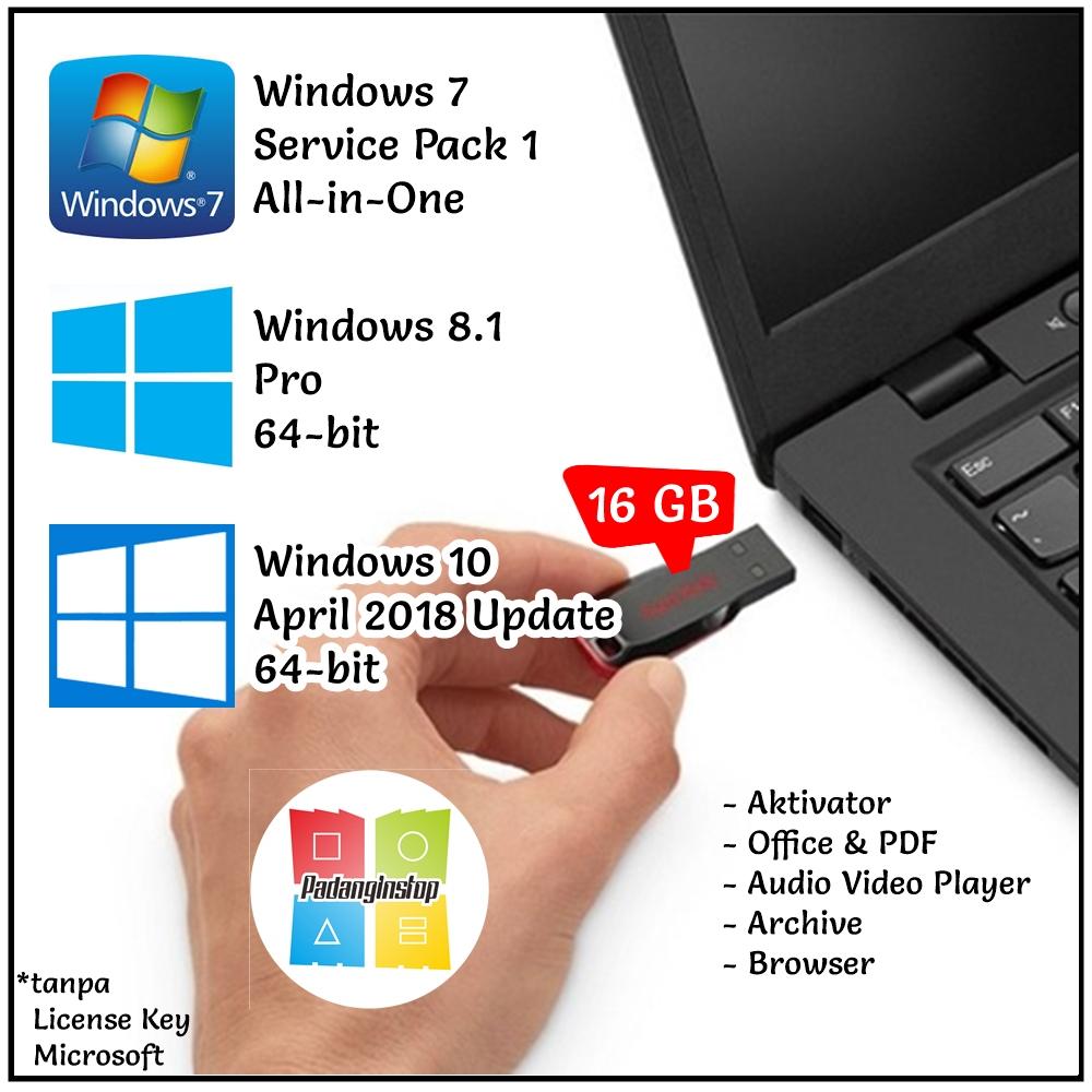 Flashdisk Installer Multiboot Windows 7 Service Pack 1 + Windows 8.1 Pro 64-bit + Windows 10 April 2018 Update 64-bit