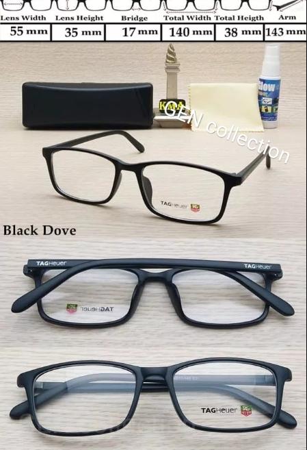 Kacamata TagHEUER frame LENSA MINUS PLUS Hitam Pekat Black Dove