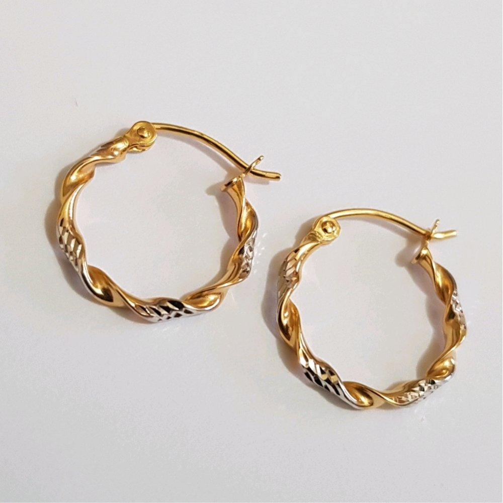 Anting Emas Asli Kadar 700 Anting Hoop Ulir 2 Tone / Perhiasan Emas Remaja / Gold Earrings / Anting-anting / Gypsy Ulir