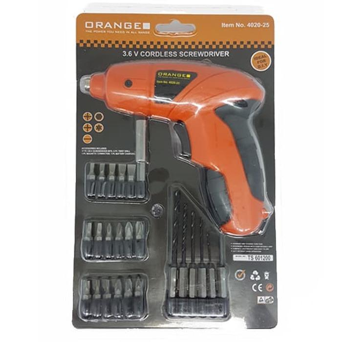 ORANGE 3.6 V CORDLESS SCREWDRIVER DRILL - MESIN BOR OBENG DAN MATA BOR