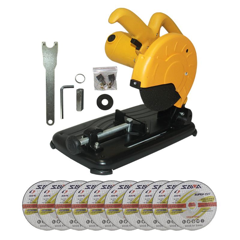 EELIC MEG-NCO7HD MIX MESIN GERGAJI POTONG BESI BAJA DAN KAYU COOPER WIRE 7 INCH 900 W MULTIFUNGSI + MEG-S4INCH MATA GERINDA 4 INCH 10 PCS + 1 PCS RING MATA GERINDA + 1 PCS BESI BANTALAN / TATAKAN UNTUK POTONG BARANG