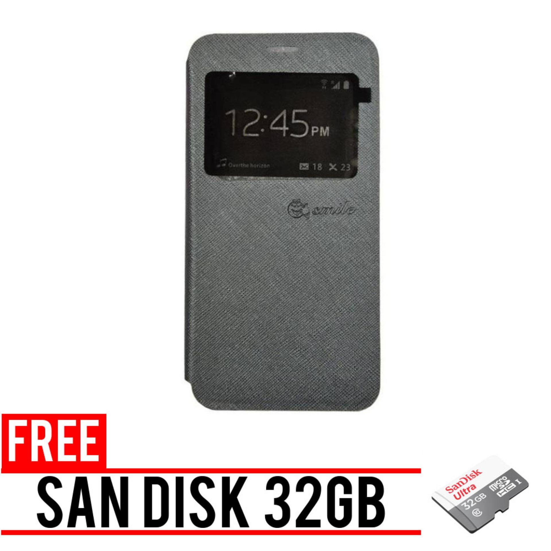 Aldora Case For Samsung Galaxy J1 Mini Prime / V2 J106 Flip Cover Case Dengan Pelindung Layar Smile Series - Abu - Abu Free Memory Card SanDisk 32GB