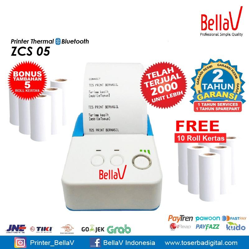Printer Thermal Bluetooth Bellav ZCS 05 Plus 10 Roll Kertas