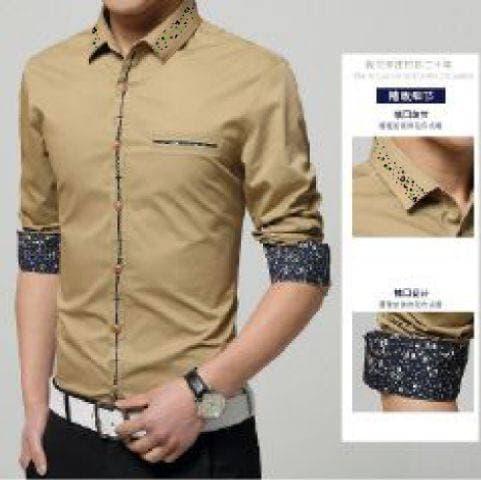 Kemeja Pria cooper Kuning Khakis Lengan Panjang Baju kantor murah - IxNKFM
