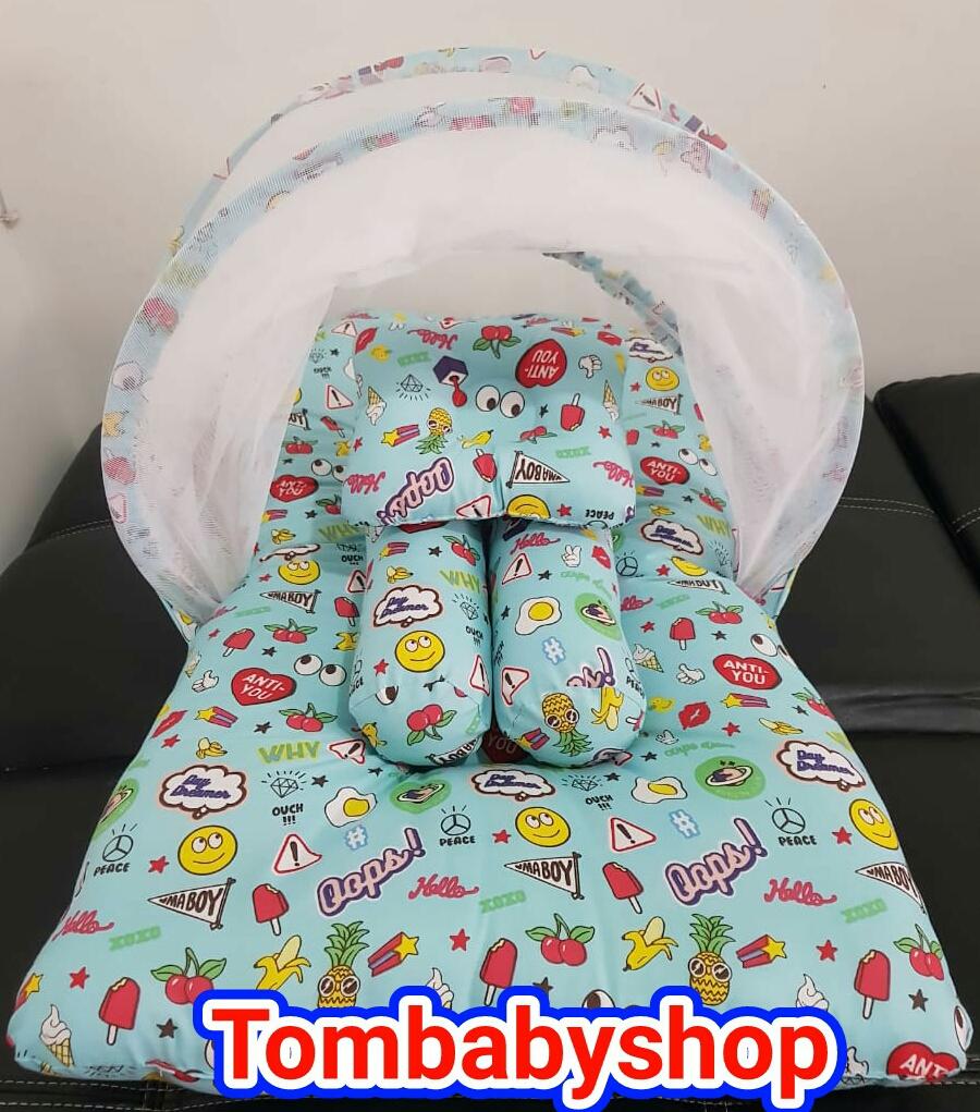 KASUR BAYI KELAMBU MOTIF HASTAG BIRU