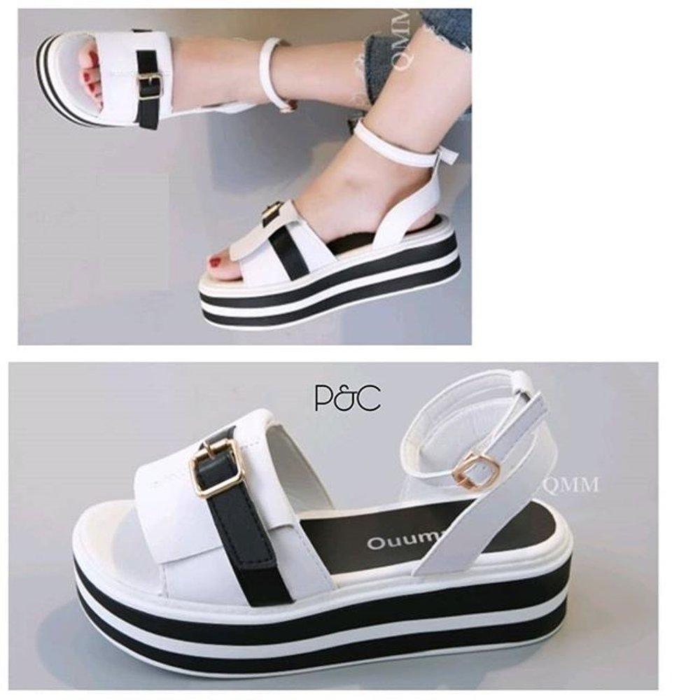 Sneakers Wanita Sandal Wedges Putih Hitam P&C Diskon Lazada