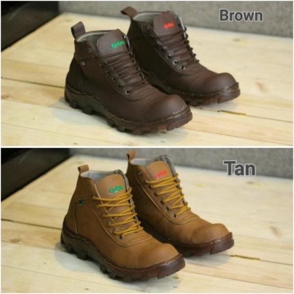 Sepatu Kickers Semi Boots Kerja Pria Safety Ujung Depan Besi Coklat Tan  