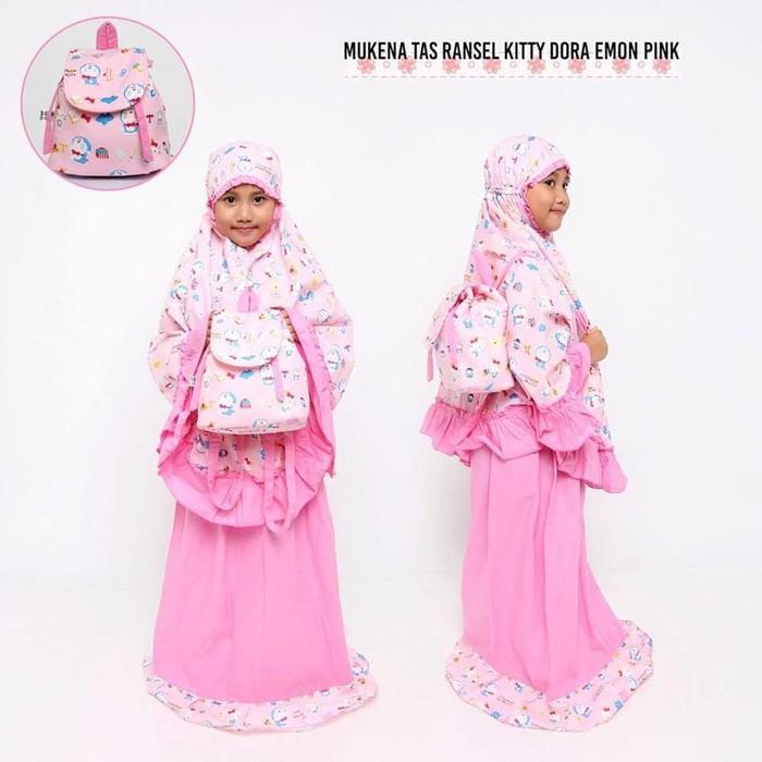 MUKENA ANAK KITTY DORAEMON PINK TAS RANSEL XS