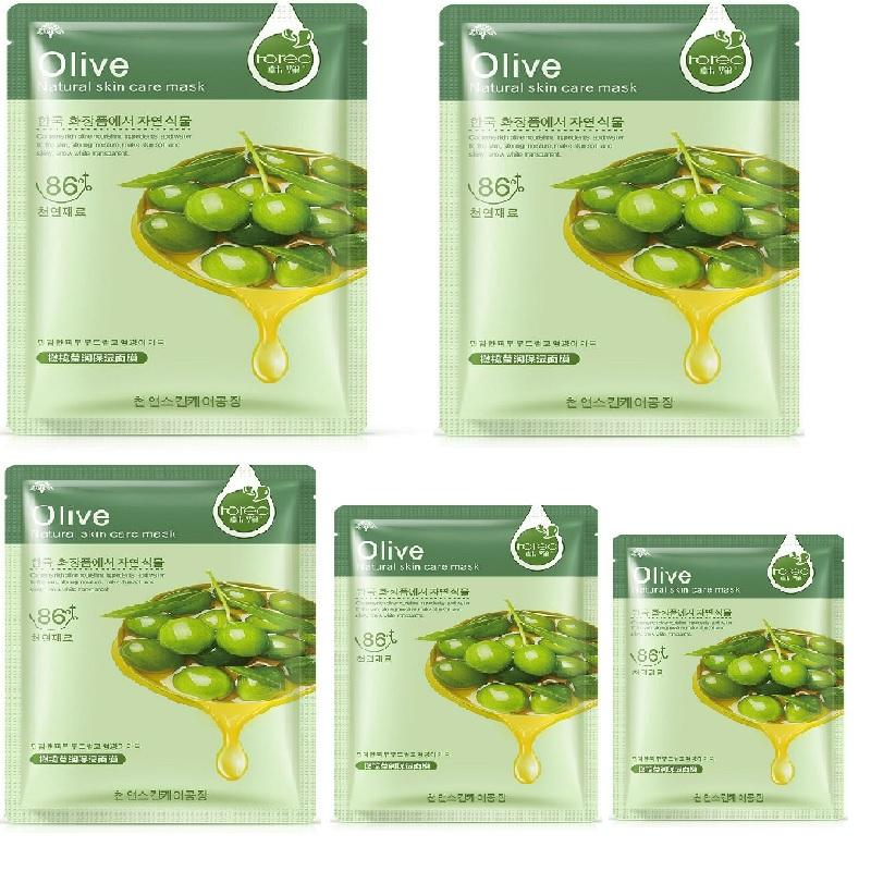 Rorec Olive Natural 86% Skin Care Sheet Mask - 5 Pcs Masker Hijau Tua