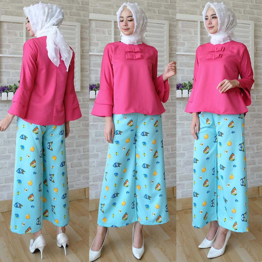 Stelan Celana Kulot Butterfly Biru Tosca di lapak Toko Kembar Tanah Abang rinymangiwa