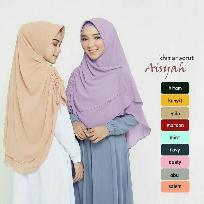 Aisyah/Kerudung Khimar Instan Syari SERUT SAMPING DOBEL CERUTI A0416