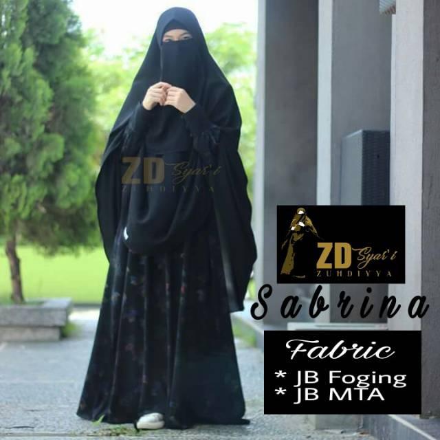 SABRINA BY ZUHDIYYA/ Set Gamis Khimar Cadar Syari Jetblack Foging MTA (Gamis Aja)