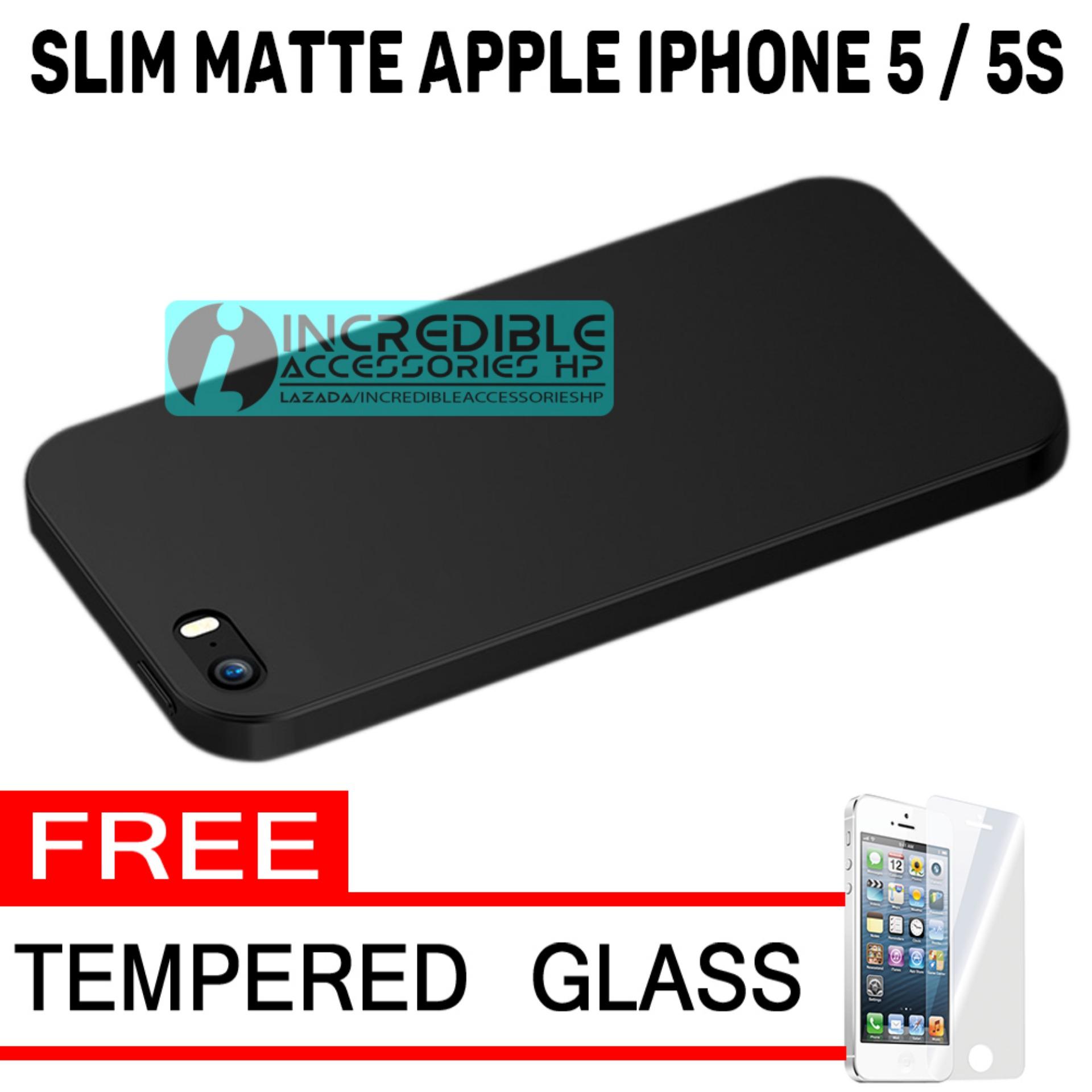 Anti Fingerprint Ultraslim Hybrid Case Baby Soft Babby Skin Softase Silicon Matte for Apple iPhone 5 / 5s - Black + Free Tempered Glass