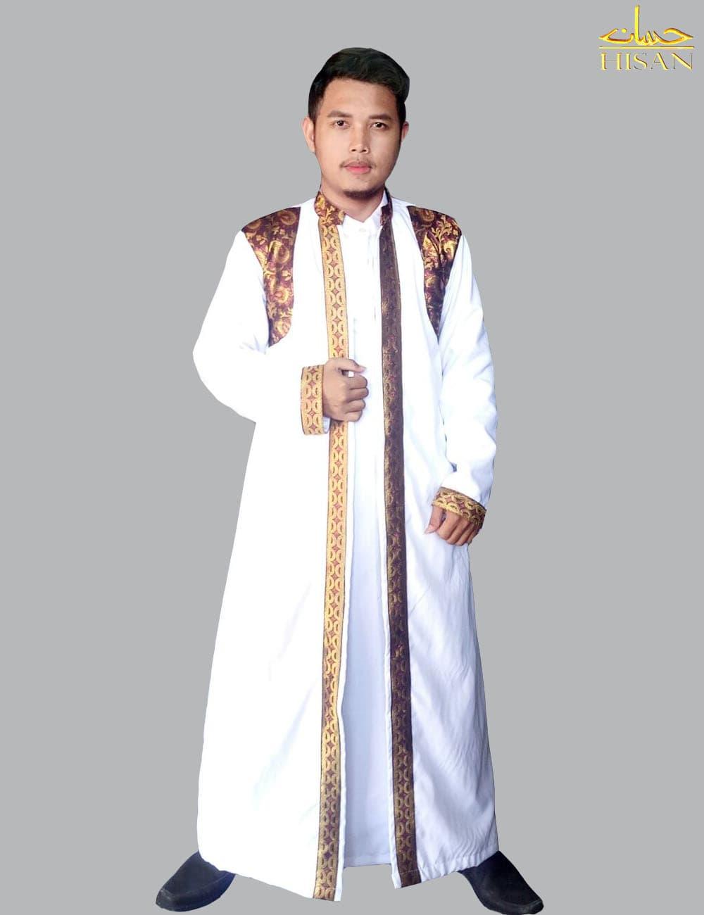 Jubah Baju Pria Pengantin Songket By Hisan - Putih, S