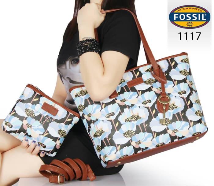 Sedang Diskon!! Tas Fossil Emma Shopper Printing Floral Cokmud 2In1 Semi Ori 1117 - ready stock