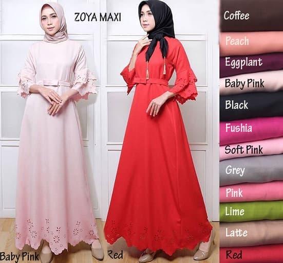 Baju muslim gamis Zoya GZ hiasan cutting cantik baloteli merah pink