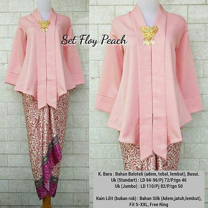 STELAN BAJU BATIK WANITA / KEBAYA MODERN KUTUBARU FLOY WARNA PEACH & ROK LILIT READY UK M L DAN XL