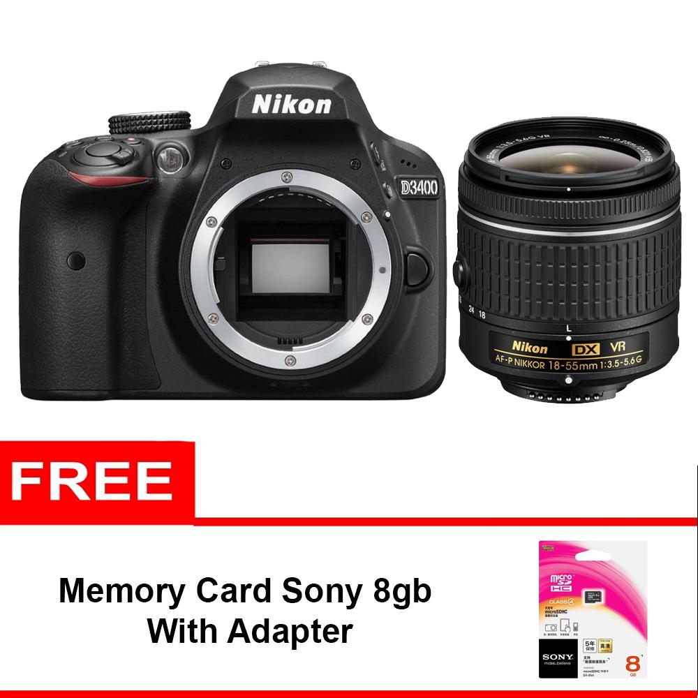 Nikon D3400 Body + Lensa AF-P 18-55mm VR Free Memory Sony 8gb