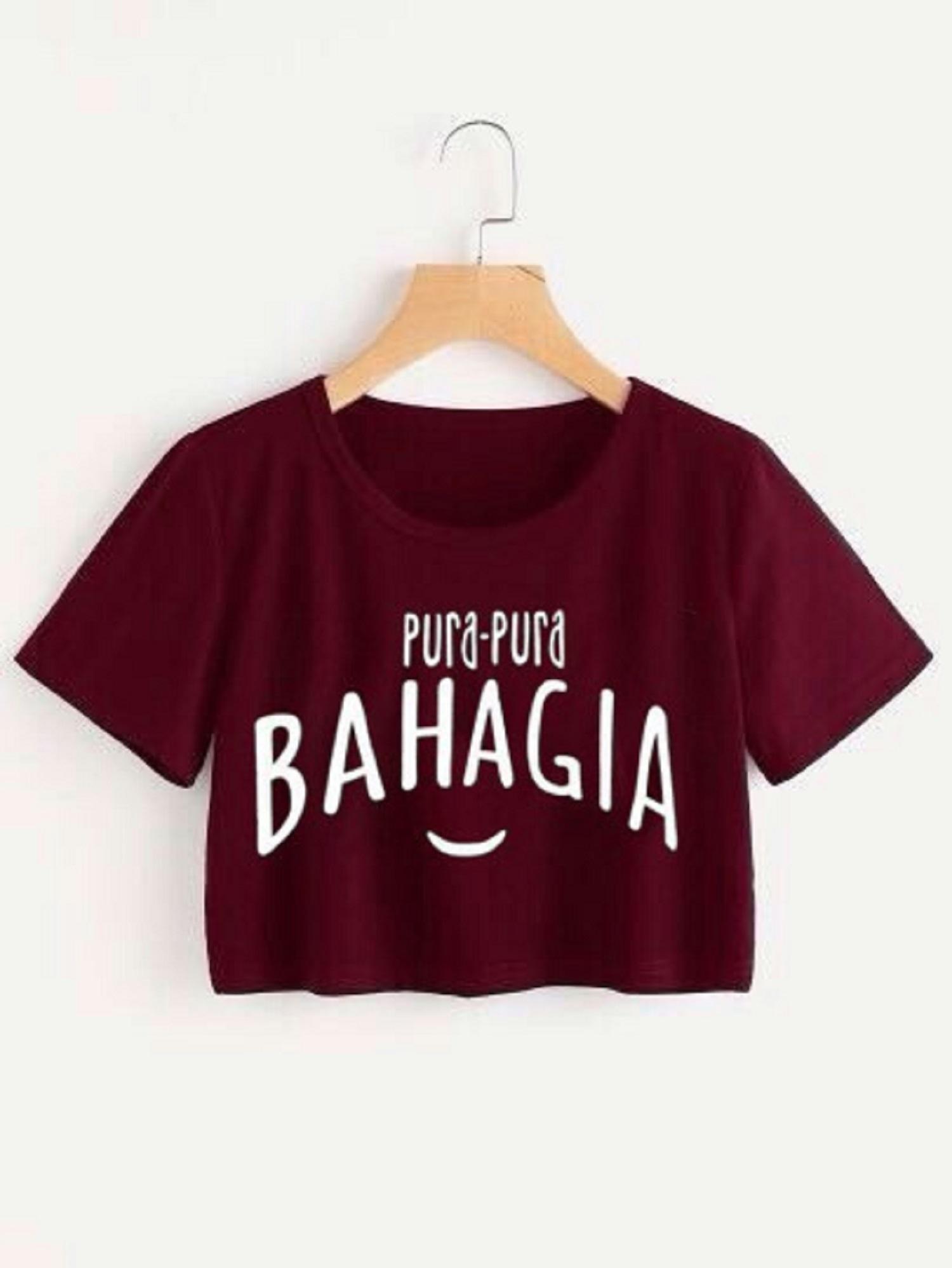 PURA PURA BAHAGIA MARUN CROP TEE / ATASAN WANITA / FIT TO L / BAJU MURAH / TUMBLR / KAOS / MODEL BARU / FASHION
