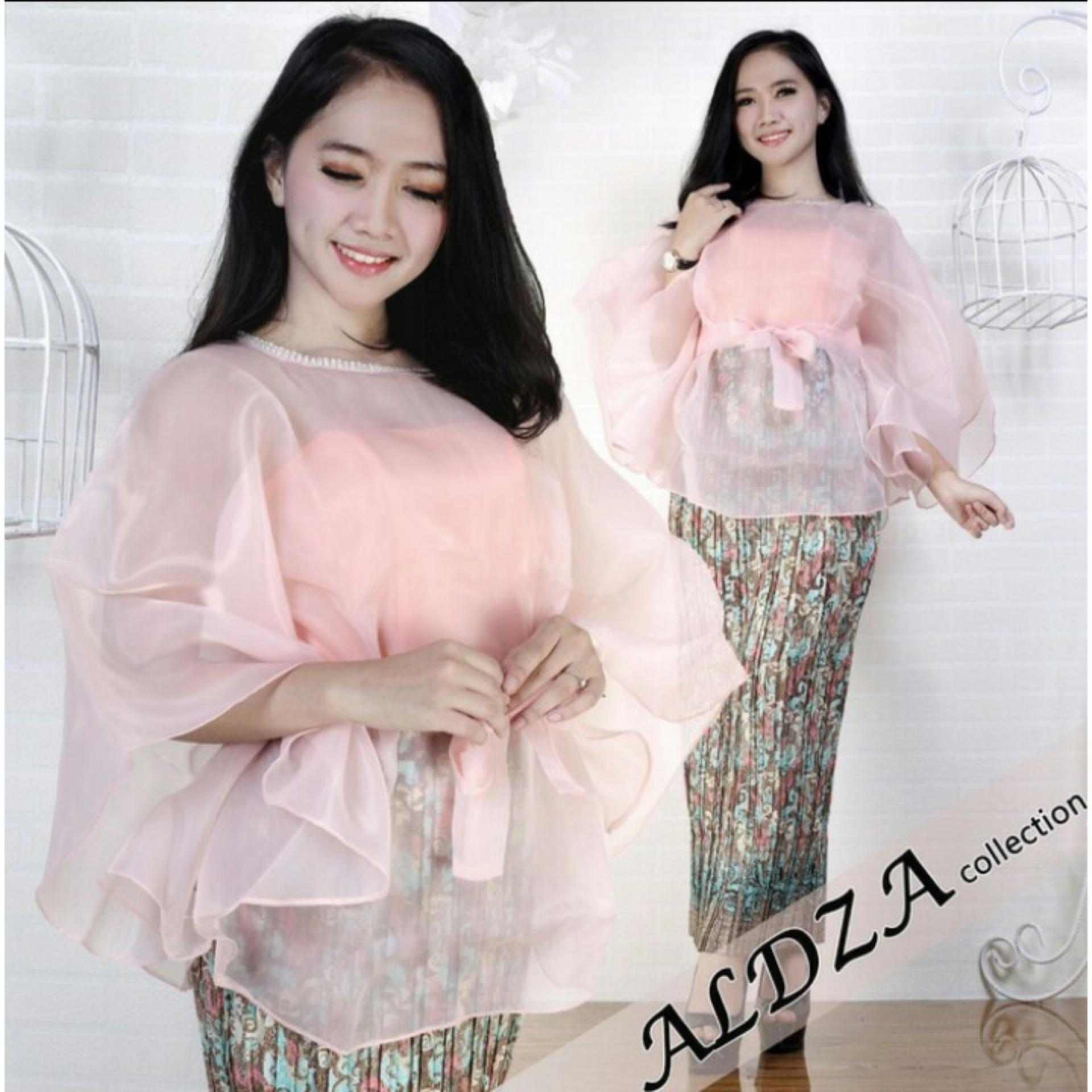 Kebaya Organza Tanpa daleman/Longtorso/Manset Mix Rok Plisket Peach