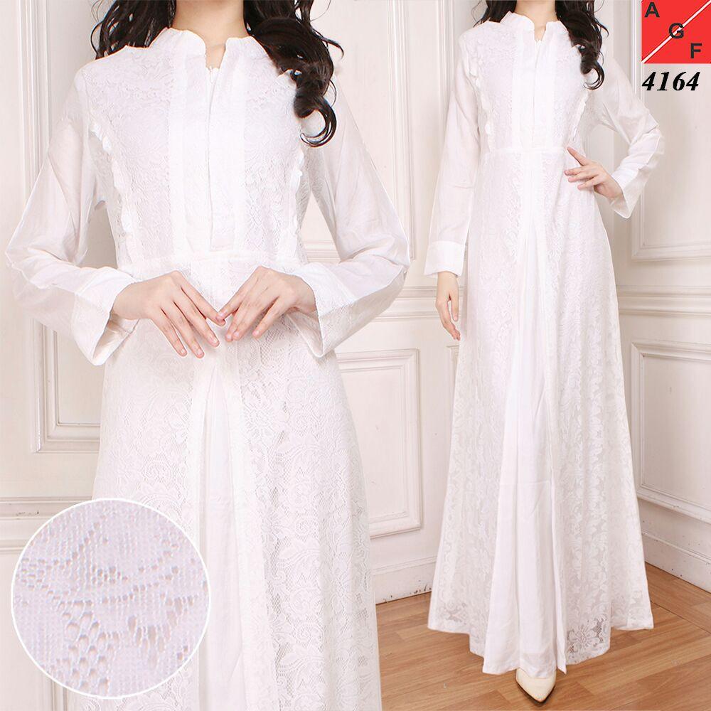 (TERBARU) SALE! Baju Gamis Wanita Jumbo / Gamis Brukat / Syari Putih Umroh / Busana Muslim Wanita #4164 JMB (SIZE 4L)