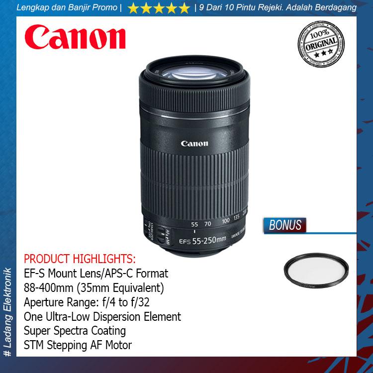 Canon EF-S 55-250mm f/4-5.6 IS STM Lensa Kamera Free Uv filter