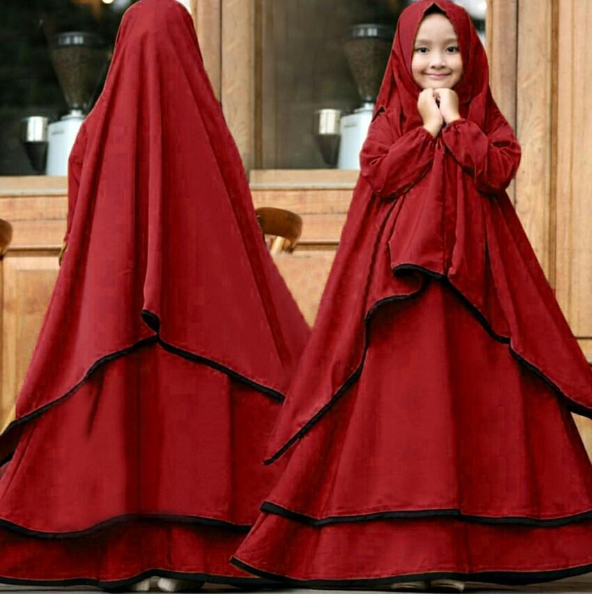 SW Syari Ramadhani Kids Gratis Bergo Lebar Bahan Serena LD 80 PJ 110 Umur 7-10th Baju Lebaran Anak Gamis Kekinian