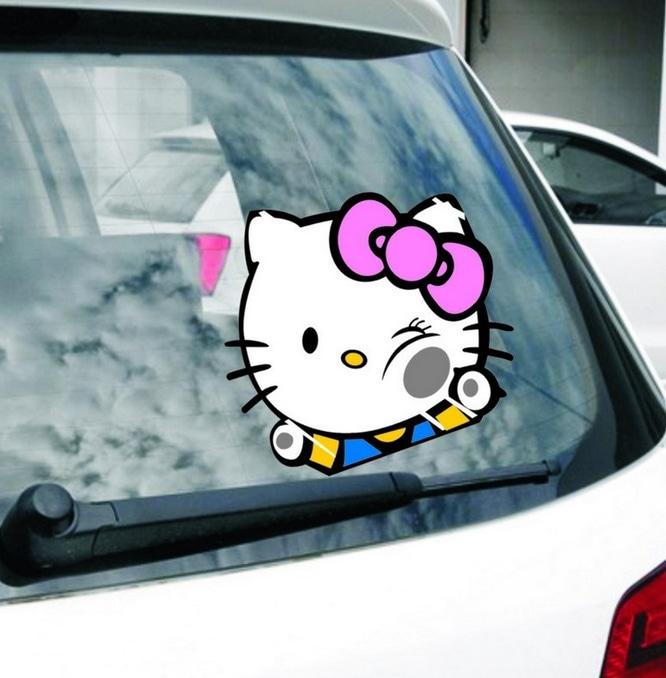 Aksesoris Mobil Stiker Hello Kitty Tabrak Kaca Belakang Car Decal Lucu Murah