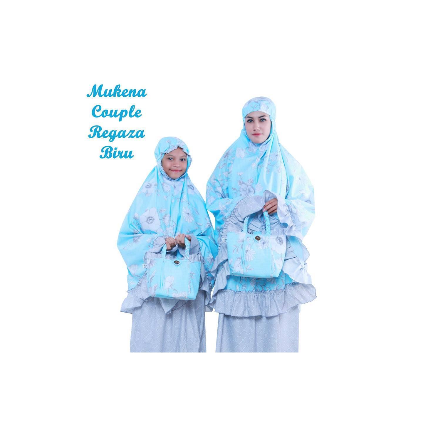 PMM - Mukena Couple Kembaran Ibu Dan Anak Regaza Biru Katun Jepang Can