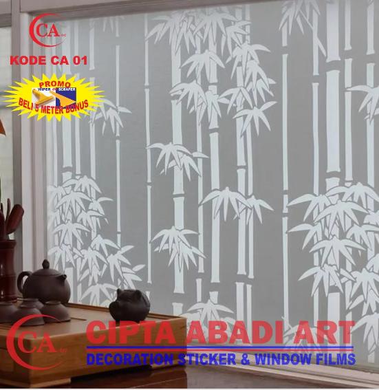 STICKER/STIKER KACA MOTIF BAMBU PUTIH (WINDOW FILM),PENGGANTI TIRAI,GORDYN/GORDEN/HORDENG COCOK UNTUK RUMAH/KANTOR.