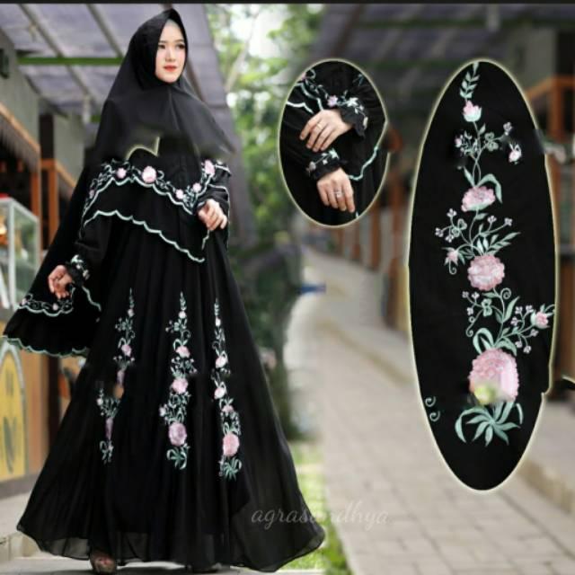 (TERBARU) Baju butik busana muslim pesta mewah ARBELLA syari gamis set hijab XL narcissus ARABELLA agrabutik (hitam)