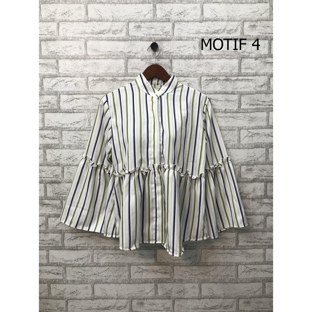 Blouse Baby Doll Shanghai / Blouse Rempel Payung / Blouse Motif Salur Wanita / Baju Kalong Salur / Baju Atasan Motif / Blouse Wanita Cantik / Blouse Kekinian / Baju Wanita Murah / Baju Kantoran / Baju Daily / Baju Santai / Blouse Modern