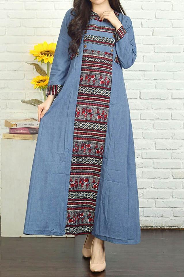 COUPLELOVER- MAXI TUNIK ELEPHANT DENIM HIJAB FASHION BUSANA MUSLIM WANITA MAXI DRESS LONG DRESS