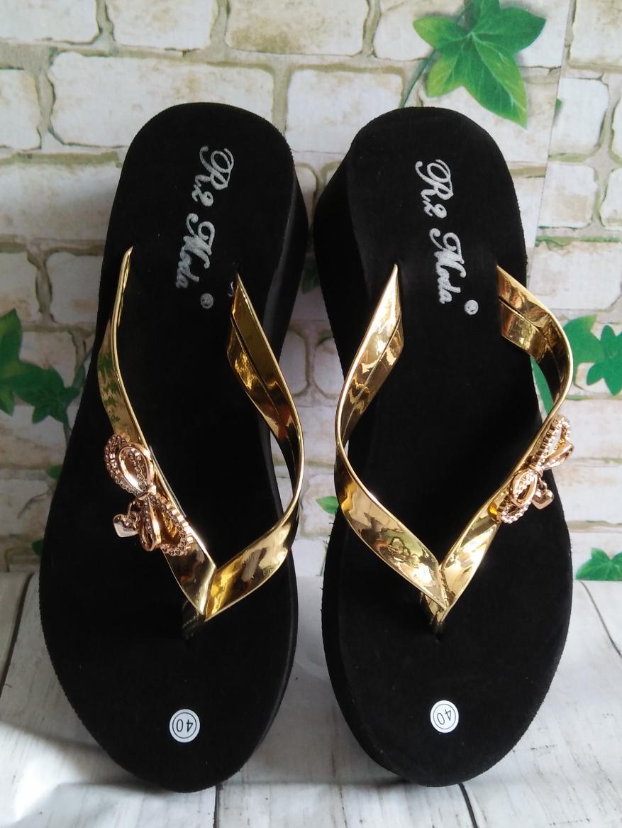 Sendal Wedges Spon Wanita/cewek model terbaru/murah sendal spon wedges tali kilat Pita Anting/Sandal Wedges Jepit Spon Wanita-sakato