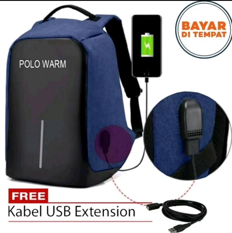 Polo Warm Tas Ransel Anti Maling Tas Ransel USB Tas Charger Tas Punggung Tas Laptop Tas Ransel Pria 8889 BKZ Size 18 Inchi